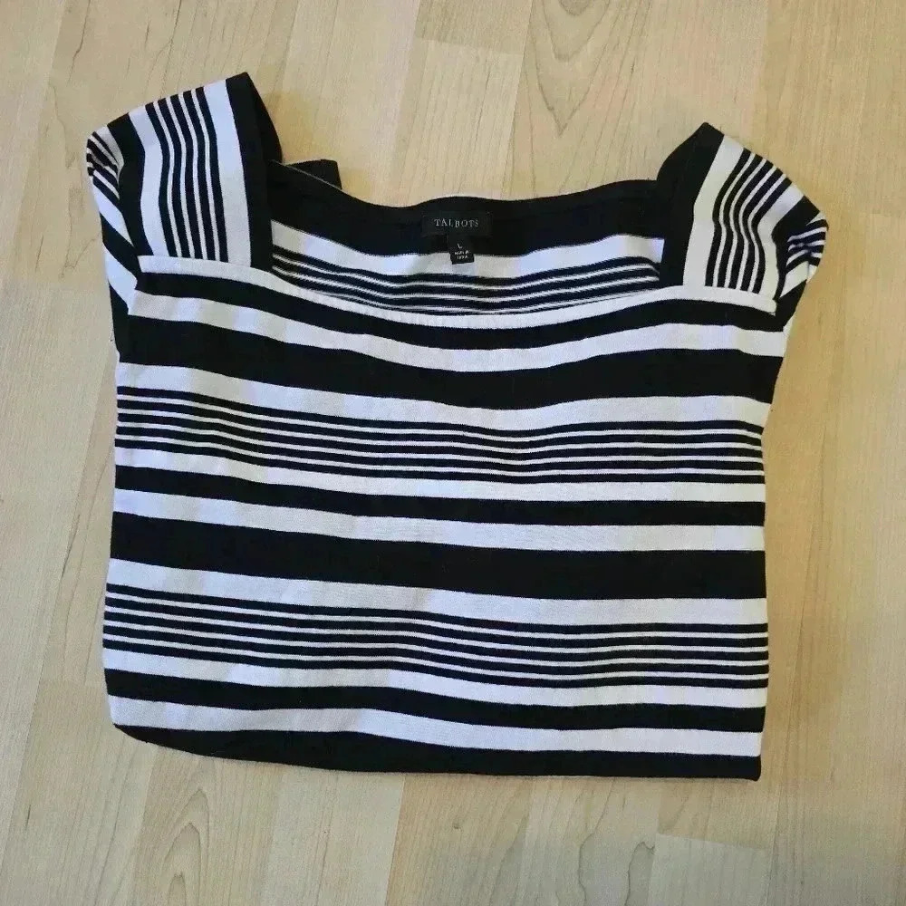 Talbots square neck striped top size large 3/4 sleeve